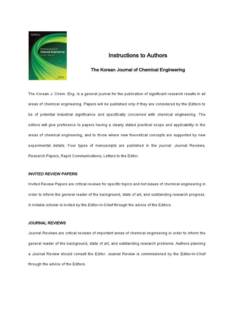 Instructions For Authors - Korean Iournal of Chemical Engineering | PDF ...