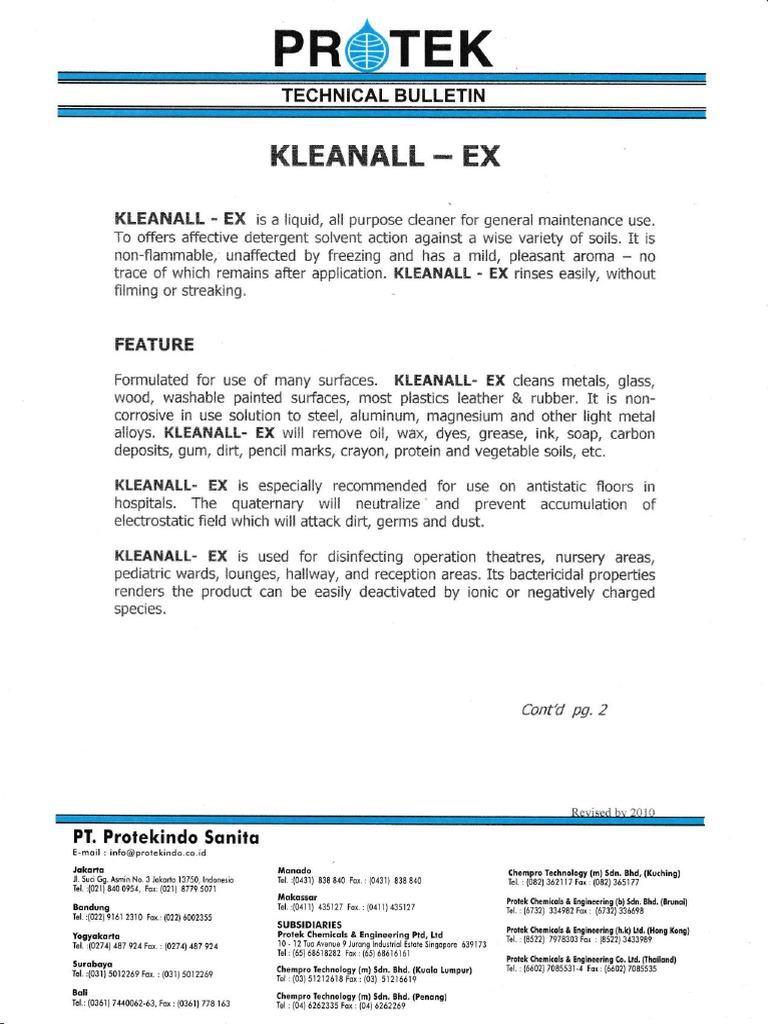 Tb Kleanall Ex Pdf Chemical Substances Chemistry
