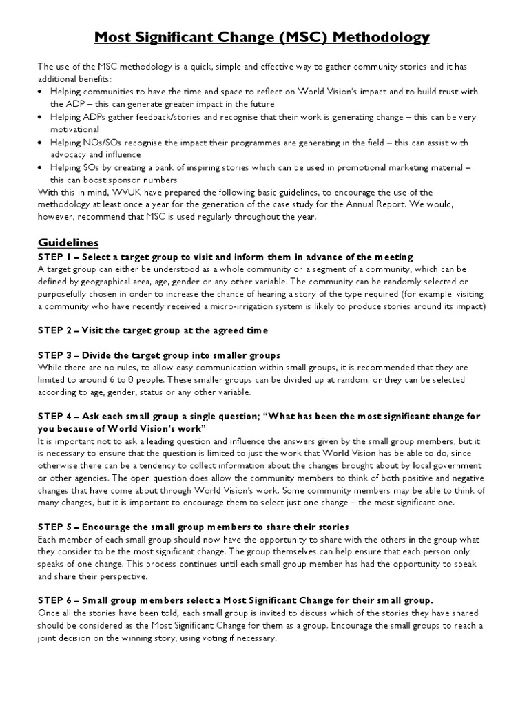 Most Significant Change Methodology Guide | PDF | Target Audience ...