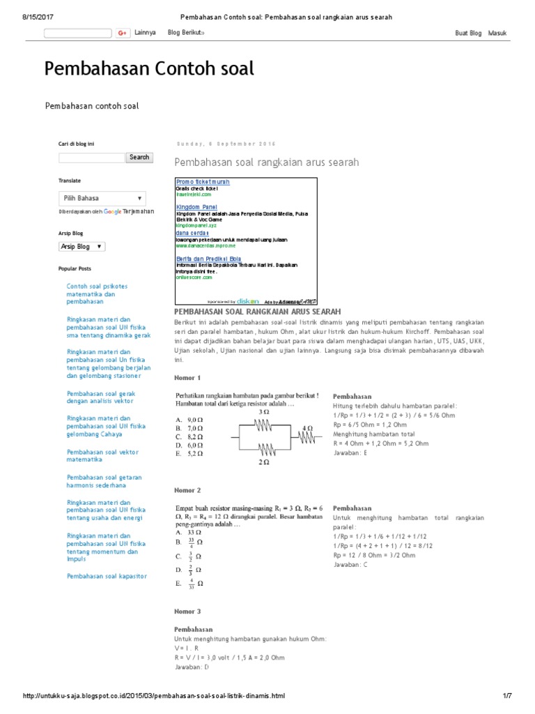 Pembahasan Contoh Soal Pembahasan Soal Rangkaian Arus Searah