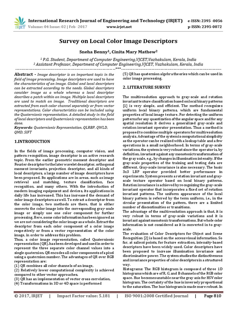 Survey On Local Color Image Descriptors | PDF | Vision | Scientific ...