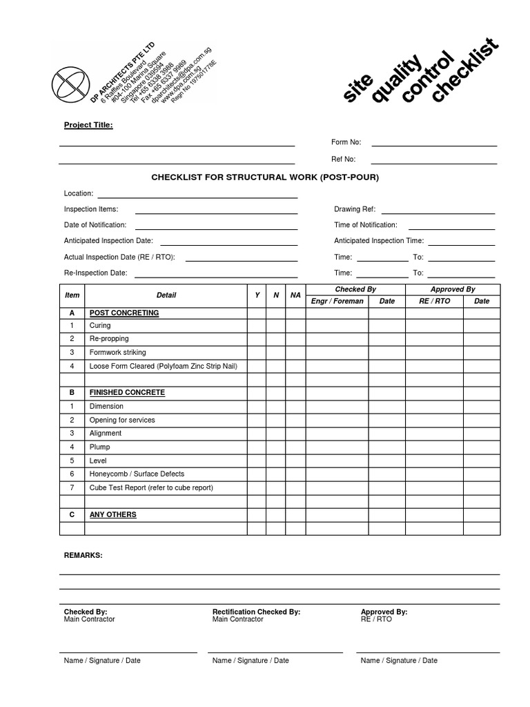 3 Checklist For Structural Work (PostPour) PDF Civil Engineering