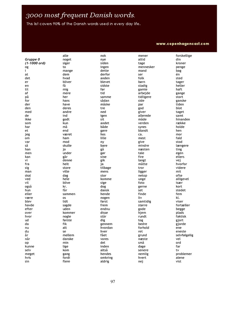 Common Danish Words for English Speakers | PDF