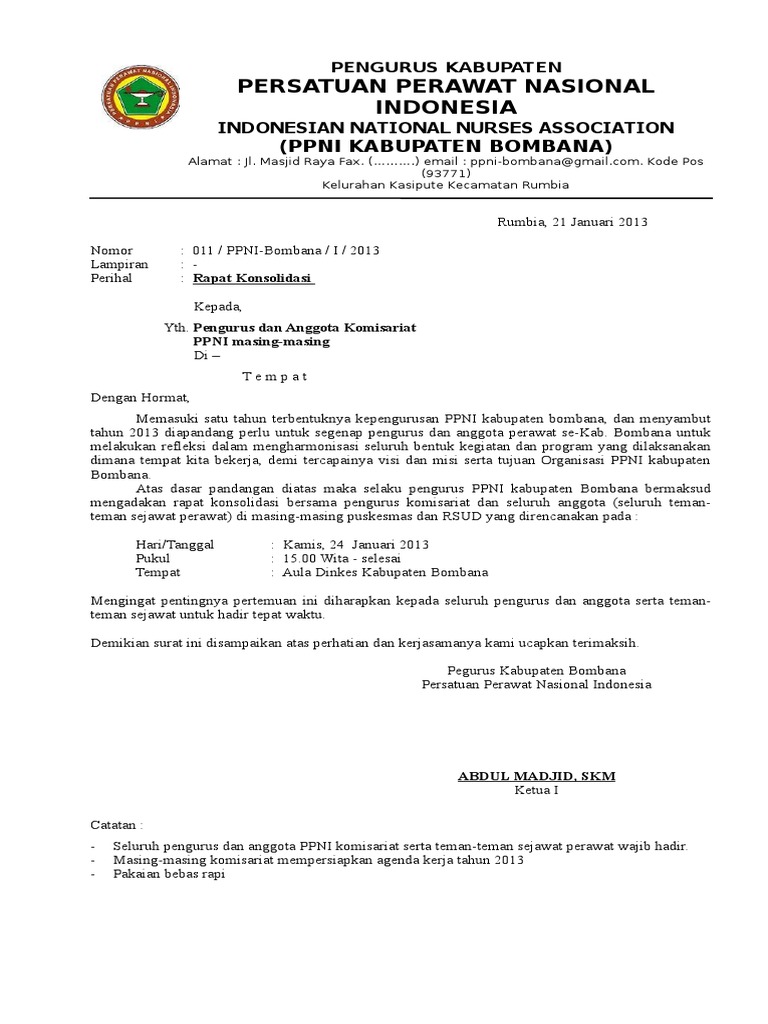 Surat Konsolidasi Contoh Surat Undangan Resmi Dinas.