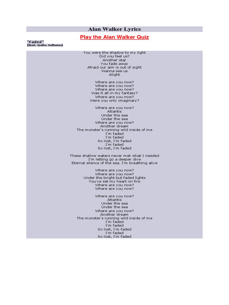 Alan Walker Lyrics Leisure