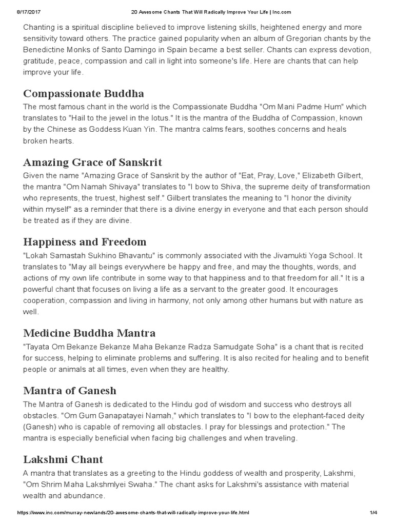 20 Awesome Chants Improve Your Life - Inc | PDF | Mantra | Hindu Literature