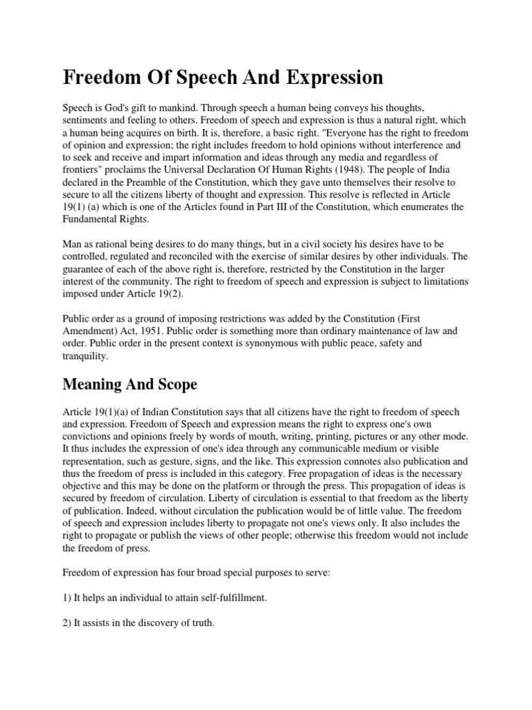 Freedom Of Speech And Expression Pdf Freedom Of Speech Defamation