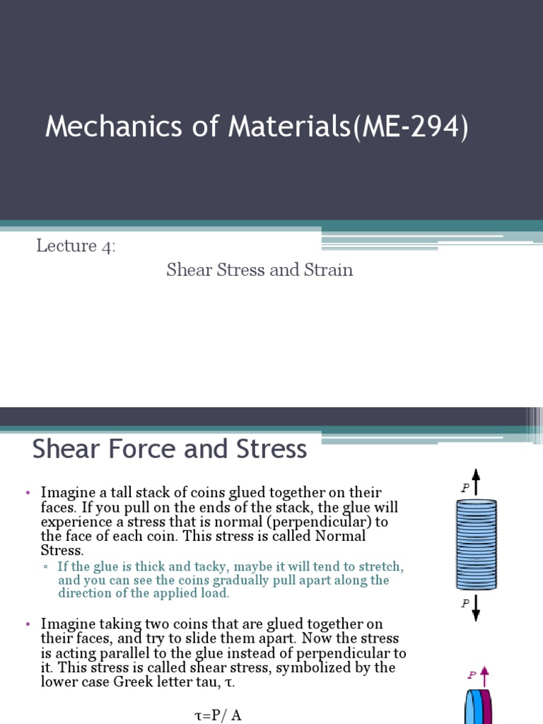 Shear Stress and Strain in Materials | PDF | Young's Modulus | Stress ...