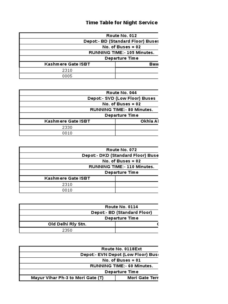 Night Bus Schedule for Commuters | PDF | Commercial Vehicles | Bus ...