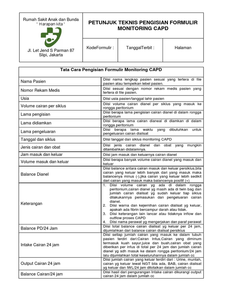 Tata Cara Pengisian Formulir Monitoring CAPD | PDF