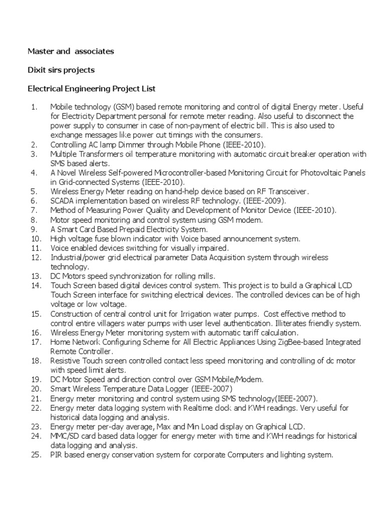 Electrical Engineering Project List | Download Free PDF | Wireless ...