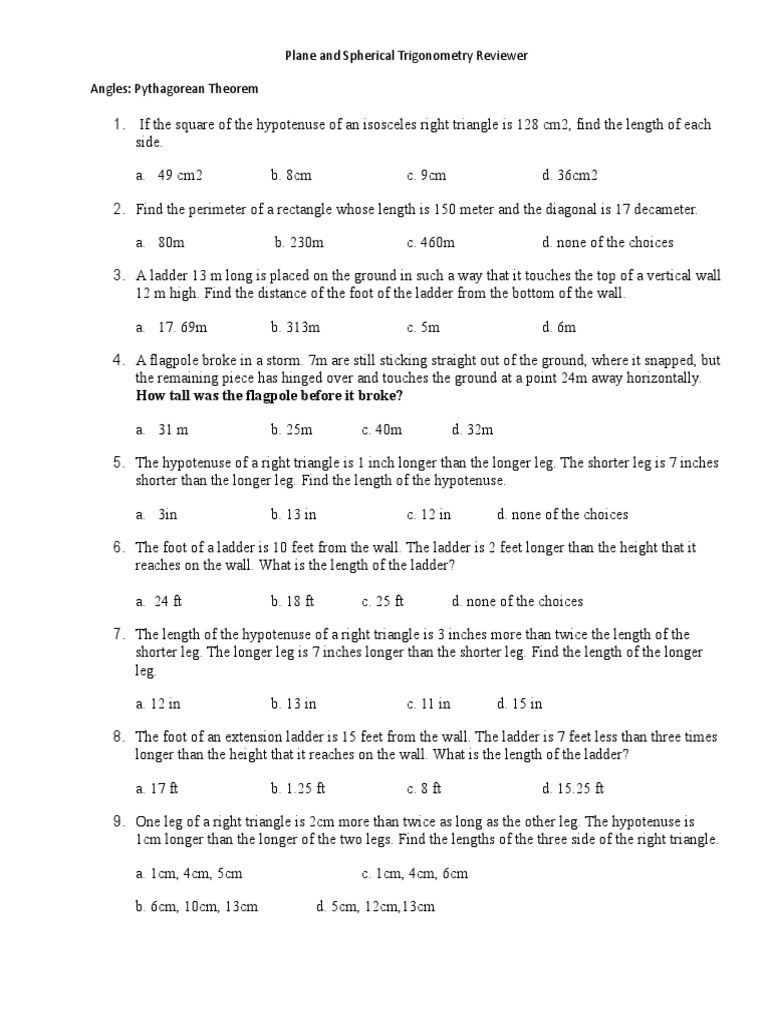 Trigonometry Sample Problems | PDF | Trigonometric Functions | Sine