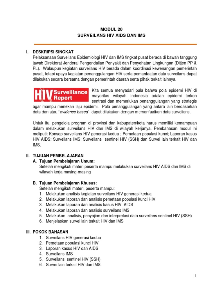 MODUL - 20 Surveilans HIV AIDS & IMS PDF | PDF