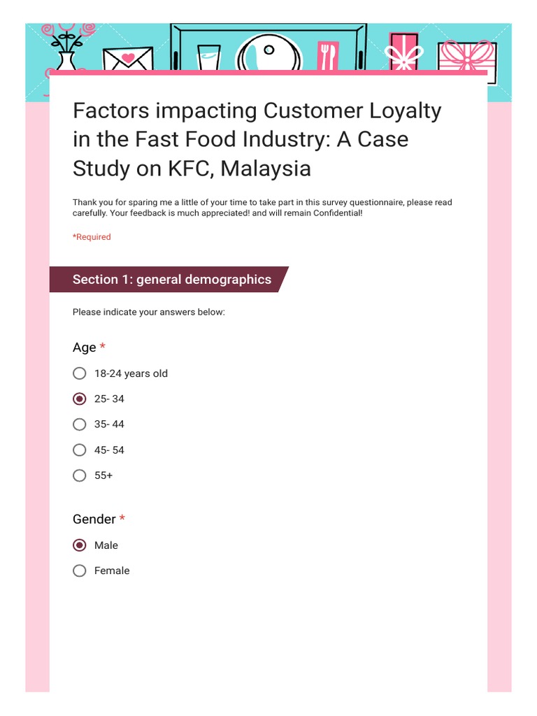 Factors Impacting Customer Loyalty In The Fast Food Industry A Case Study On Kfc Malaysia Pdf Survey Methodology Brand