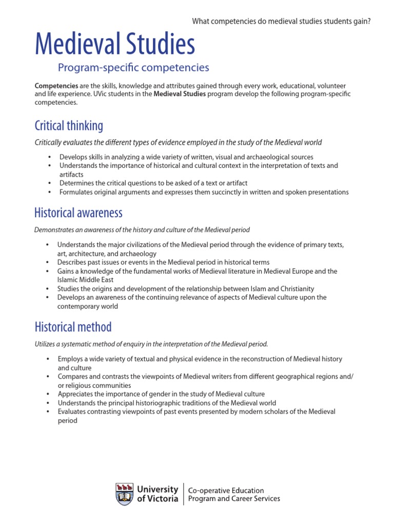Medieval Studies Program Competencies | PDF | Middle Ages | Archaeology
