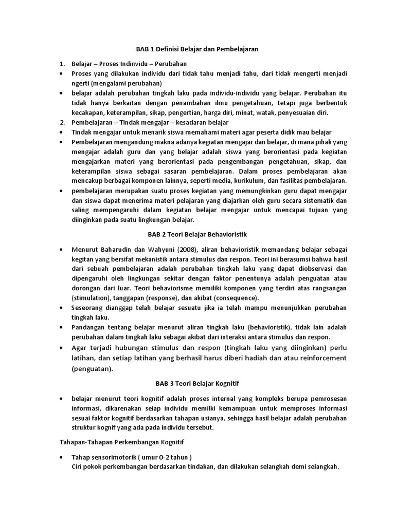 Ringkasan Materi Belajar Dan Pembelajaran | PDF