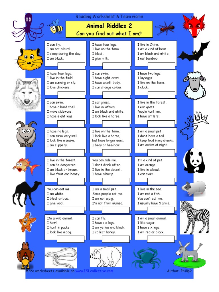 Animal Riddles Team Game Worksheet | PDF | Chicken | Domesticated Animals
