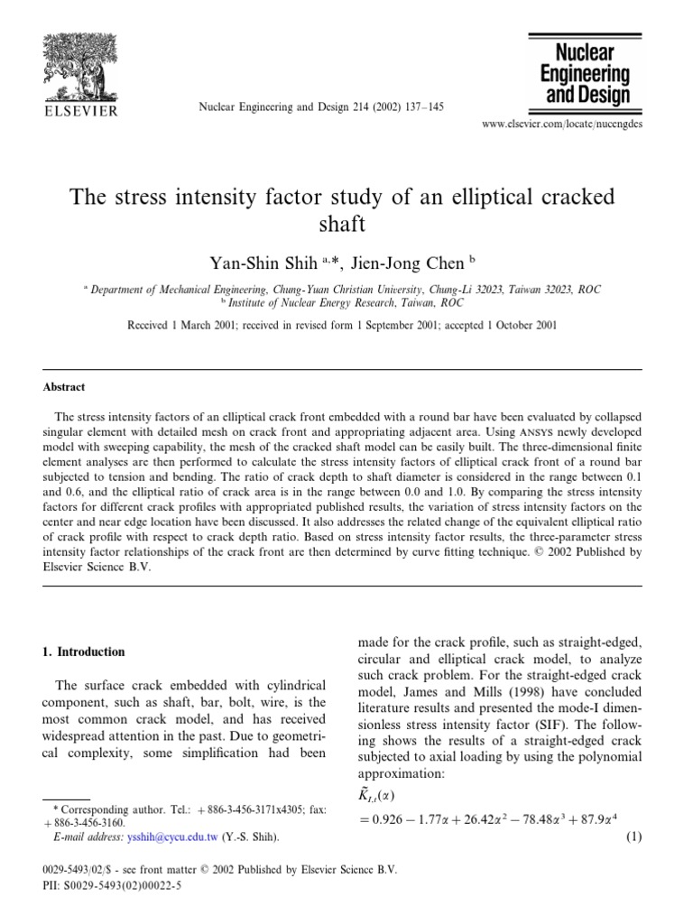 The Stress Intensity Factor Study of An Elliptical Cracked Shaft | PDF ...