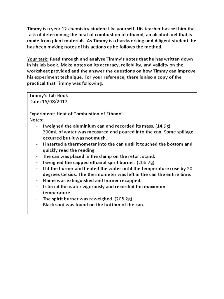 worksheet Combustion Analysis Worksheet heat of combustion timmy ethanol