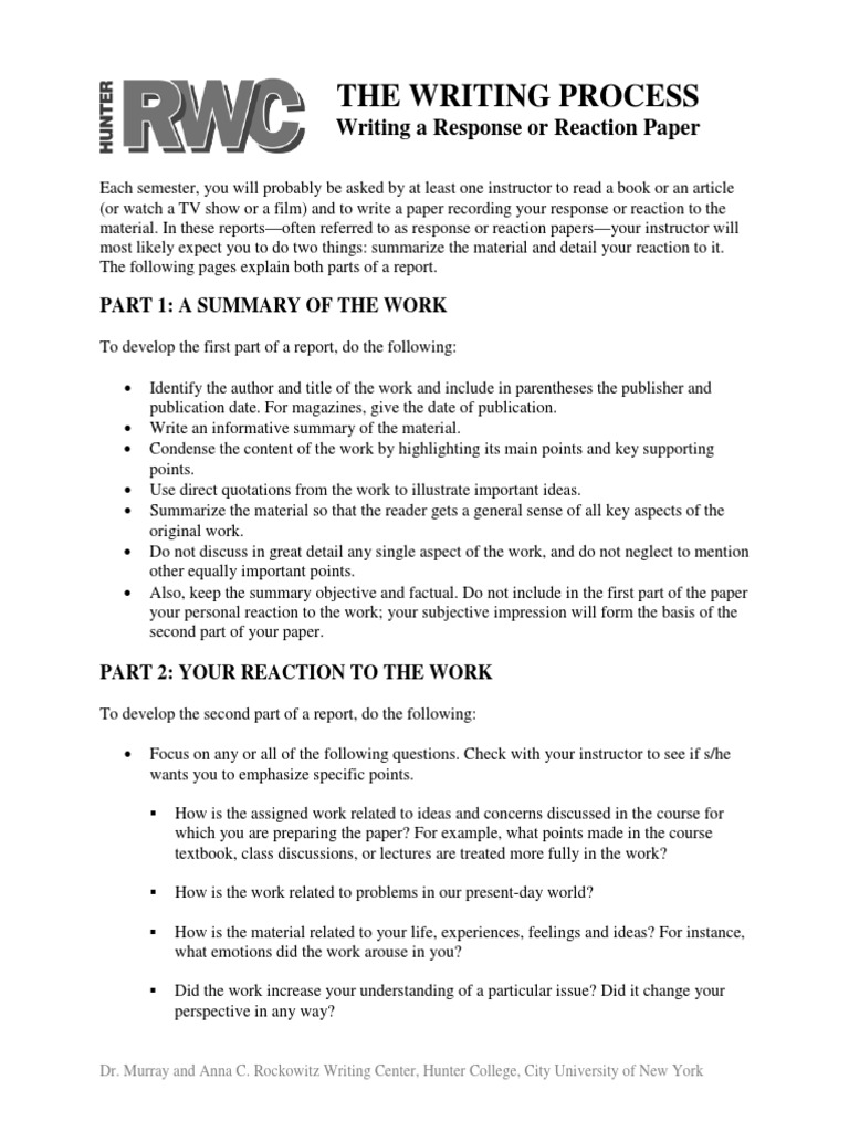 Sample reaction paper example picture