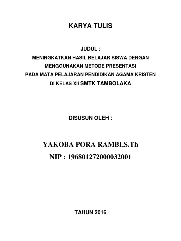 Penelitian Tindakan Kelas Pendidikan Agama Kristen Sma