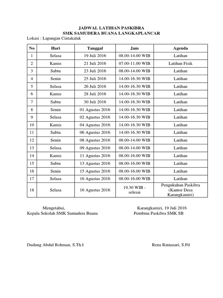 Jadwal Latihan Paskibra SMK SB | PDF
