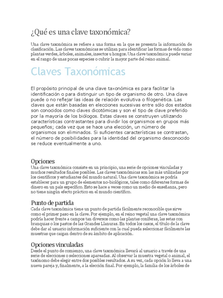 Qué Es Una Clave Taxonómica Taxonomía (biología) Organismos