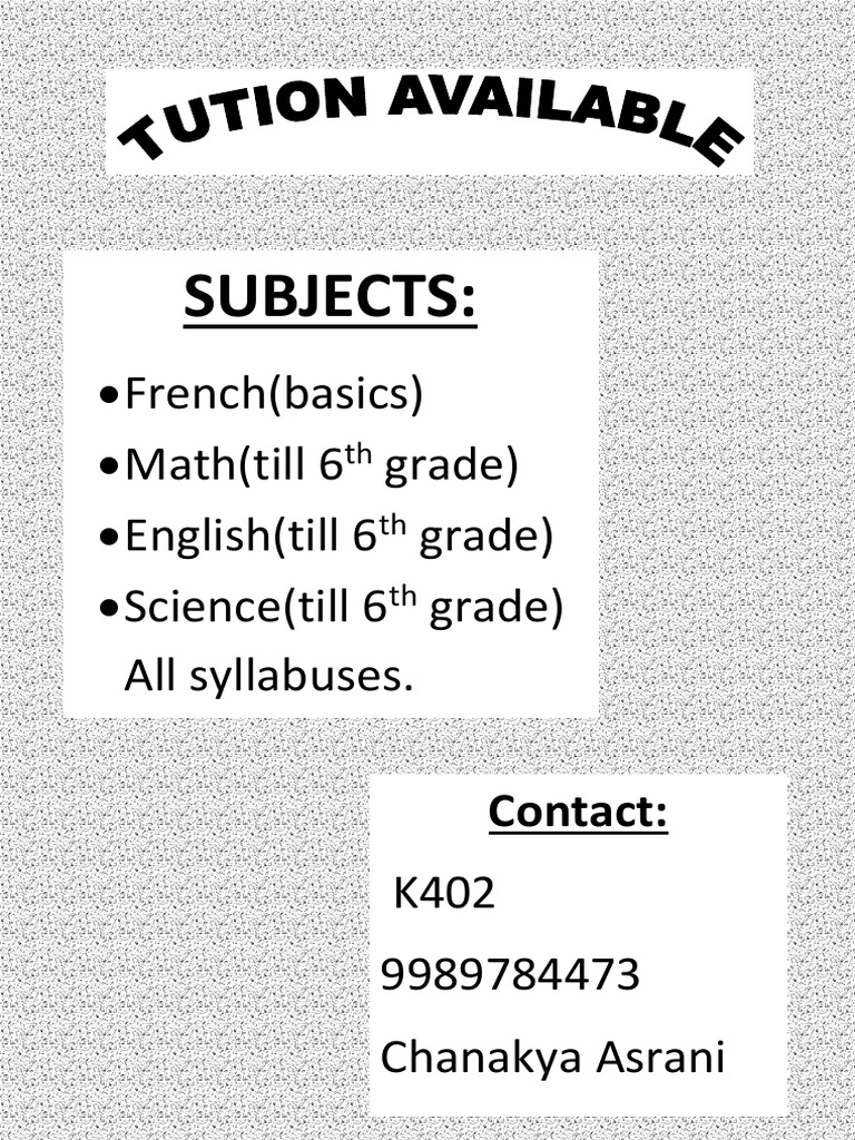 Subjects:: French (Basics) Math (Till 6 Grade) English (Till 6 Grade ...