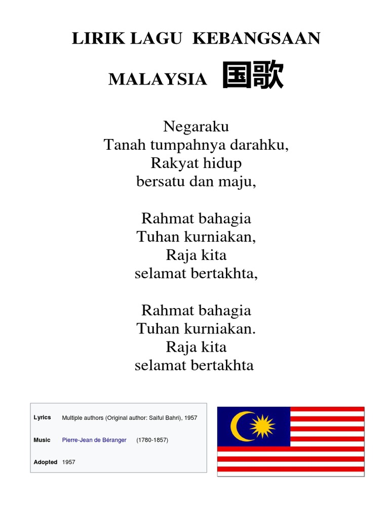 Lagu Negaraku Lirik