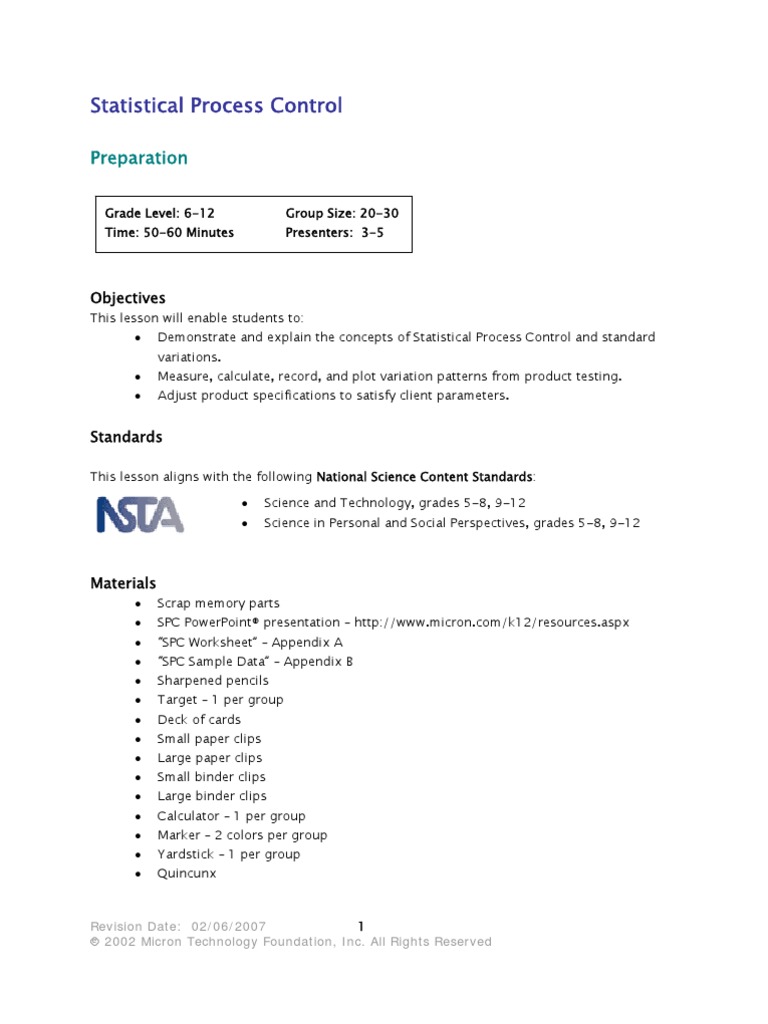 Statistical Process Control: Preparation | PDF | Reliability ...