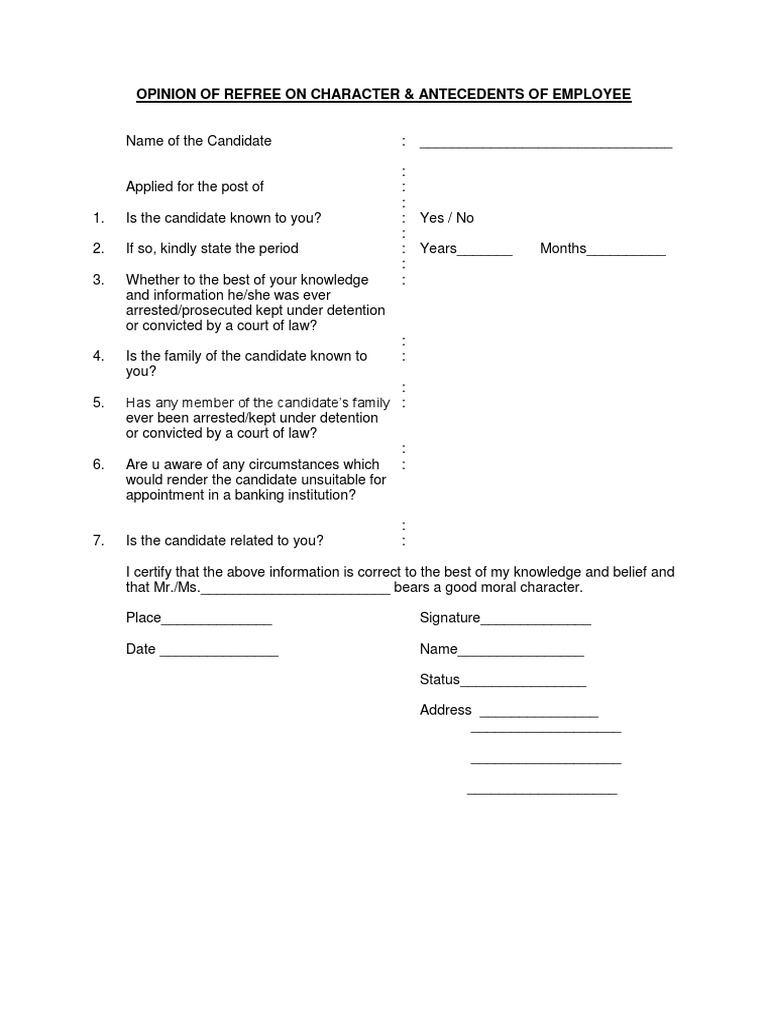 Employee Character Reference Form | PDF | Career & Growth