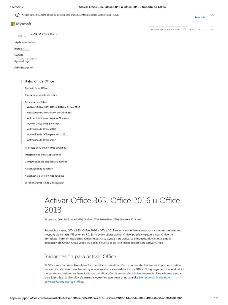 Activar Office 365, Office 2016 U Office 2013 - Soporte de Office | PDF
