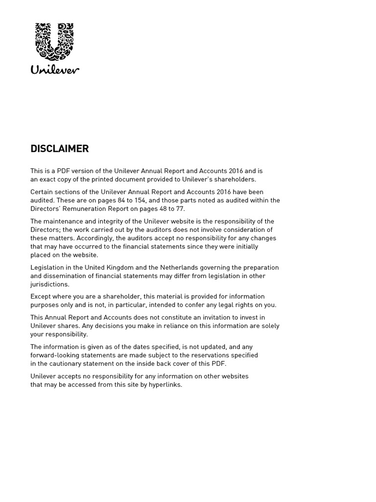 Unilever Annual Report And Accounts 2016 Tcm244 498744 En Pdf Unilever Sustainability