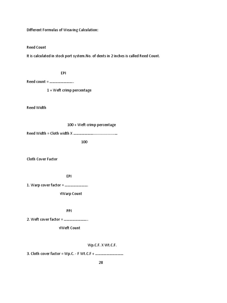 Calculation PDF Loom Weaving