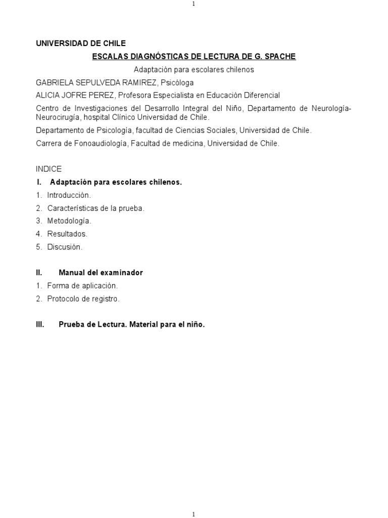 Manual SPACHE | PDF | Lectura (proceso) | Comprensión lectora