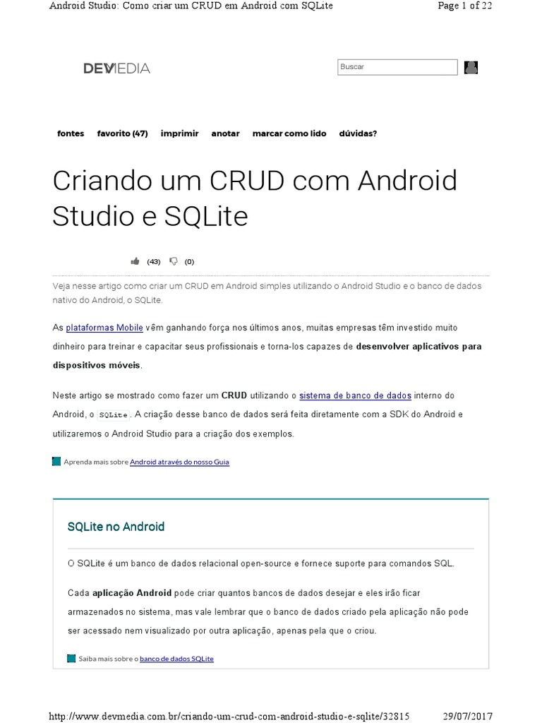 CRUD Android com SQLite: Tutorial Completo | PDF | Android (sistema ...