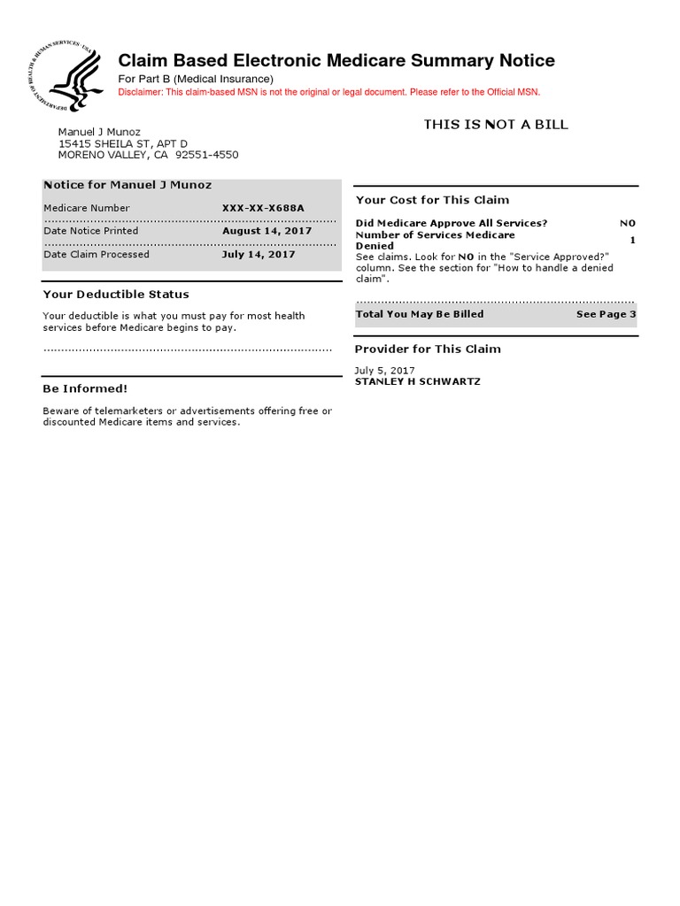 Electronic Medicare Summary Notice | PDF | Medicare (United States ...