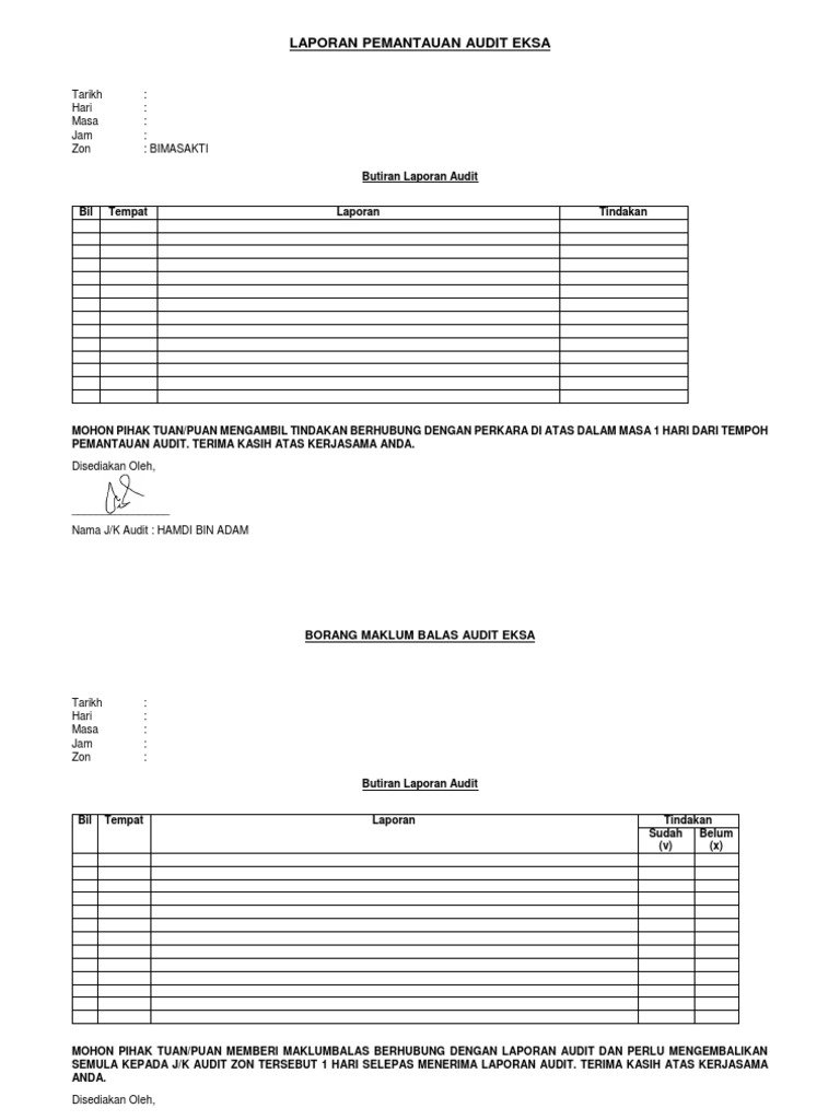 Borang Audit Eksa