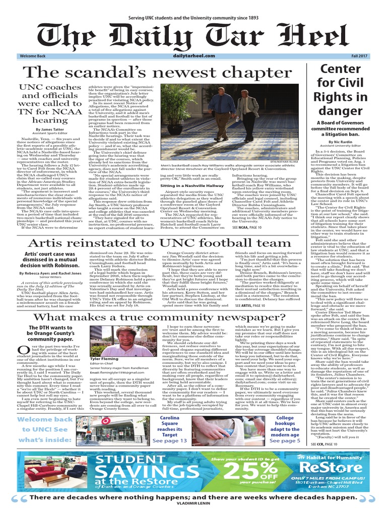 Welcome Back 2017 Edition Of The Daily Tar Heel Pdf University Of