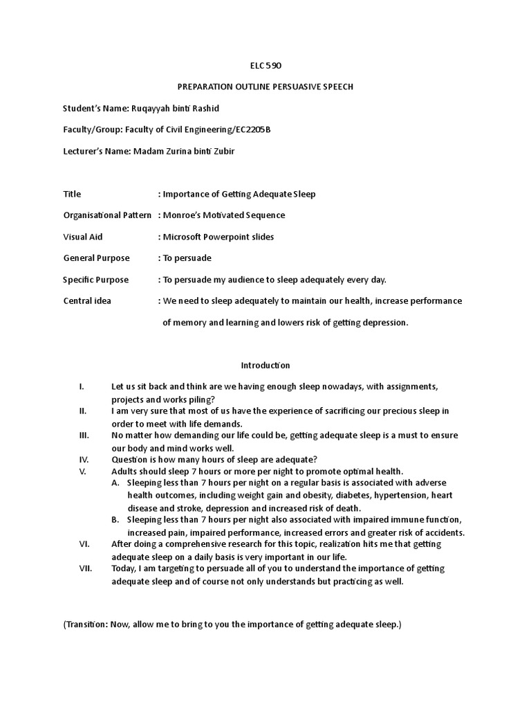 Informative speech outline example image