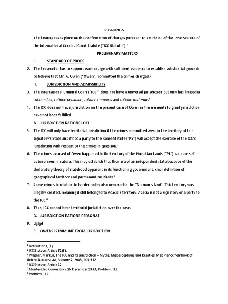 Memorial For Defendant | PDF | International Criminal Court | Relevance ...