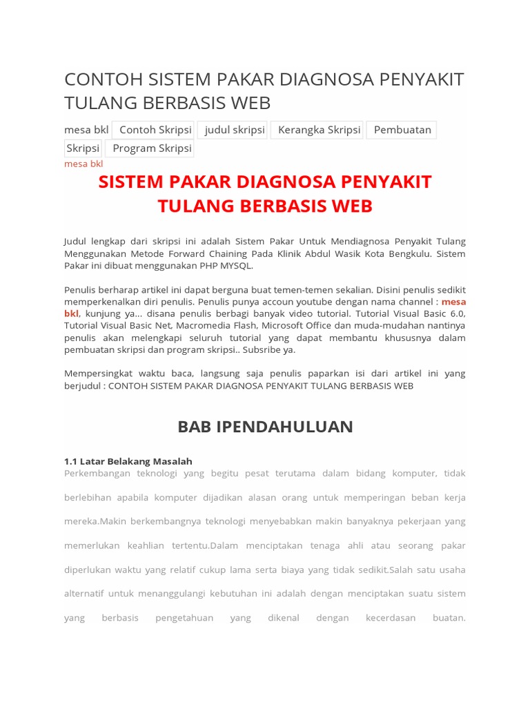 Contoh Sistem Pakar Diagnosa Penyakit Tulang Berbasis Web Docx