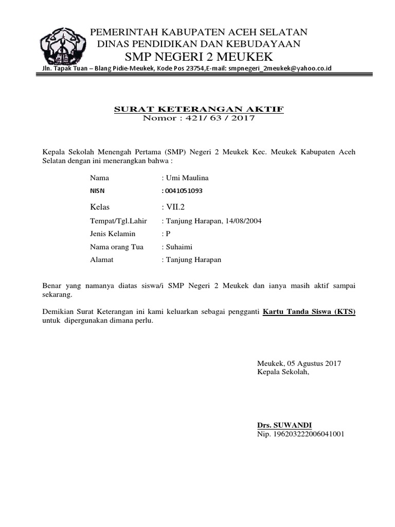 Surat Keterangan AKTIF 20172018