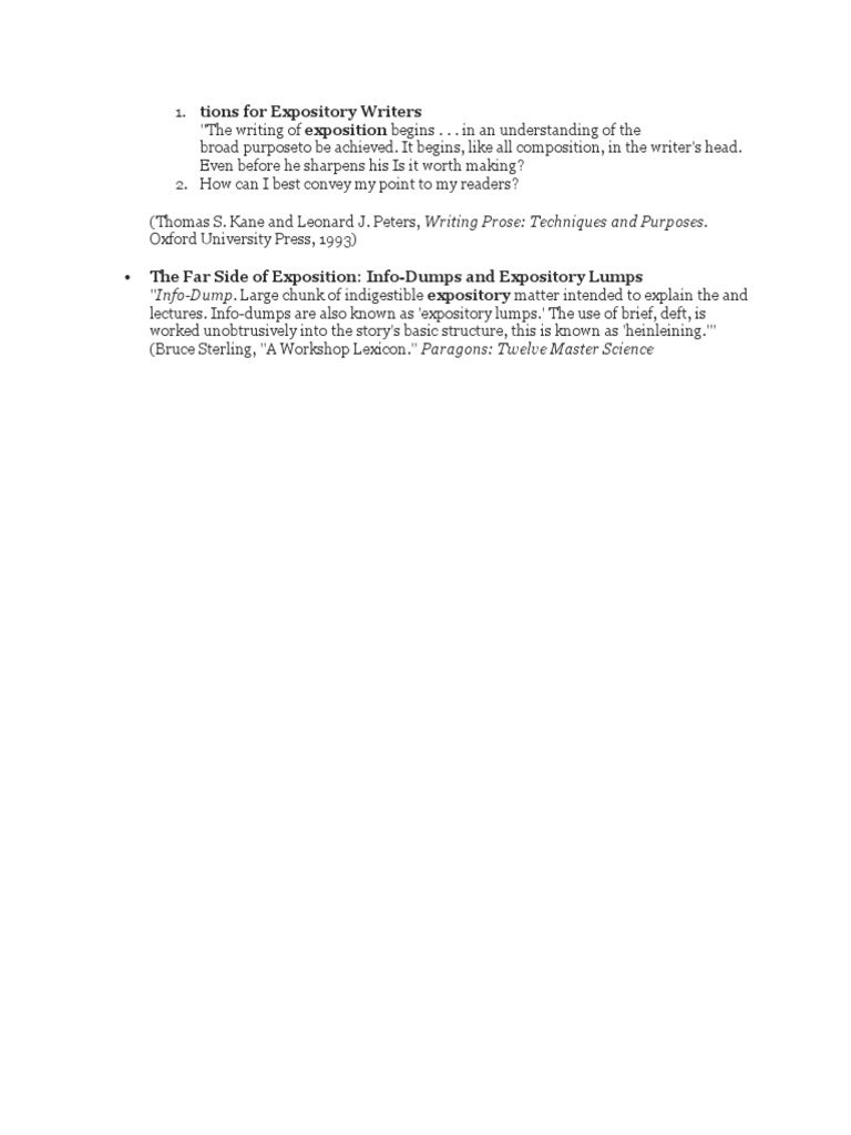 The Far Side of Exposition: Info-Dumps and Expository Lumps | PDF