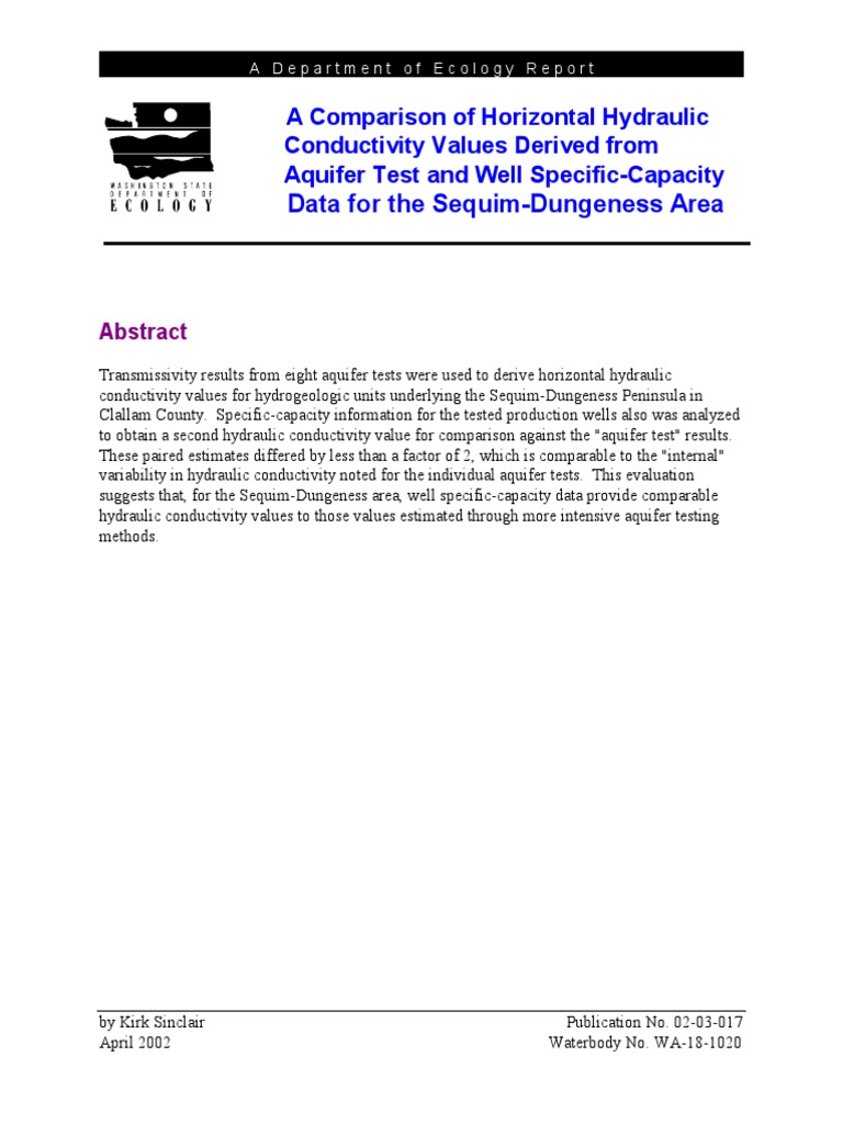A Comparison of Horizontal Hydraulic PDF Aquifer Physical Geography