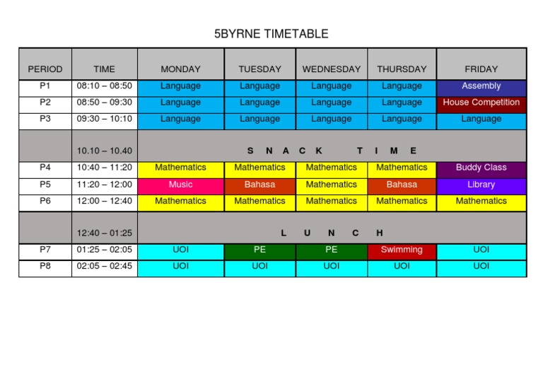 Year 5b Timetable 2017 | PDF