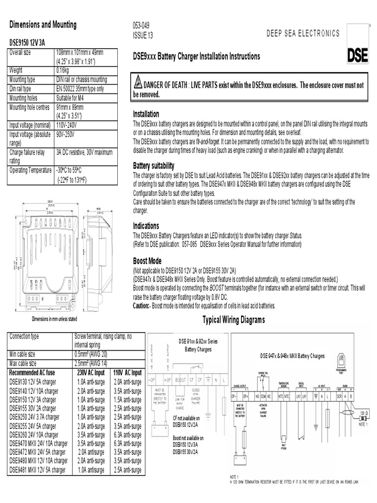 DSE9xxx Battery Charger Installation Guide | PDF | Battery Charger ...