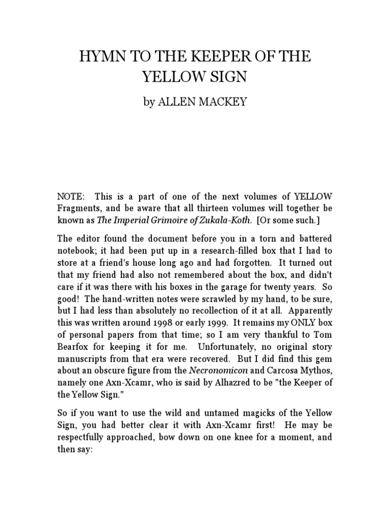 Hymn To The Keeper of The Yellow Sign by Allen Mackey PDF