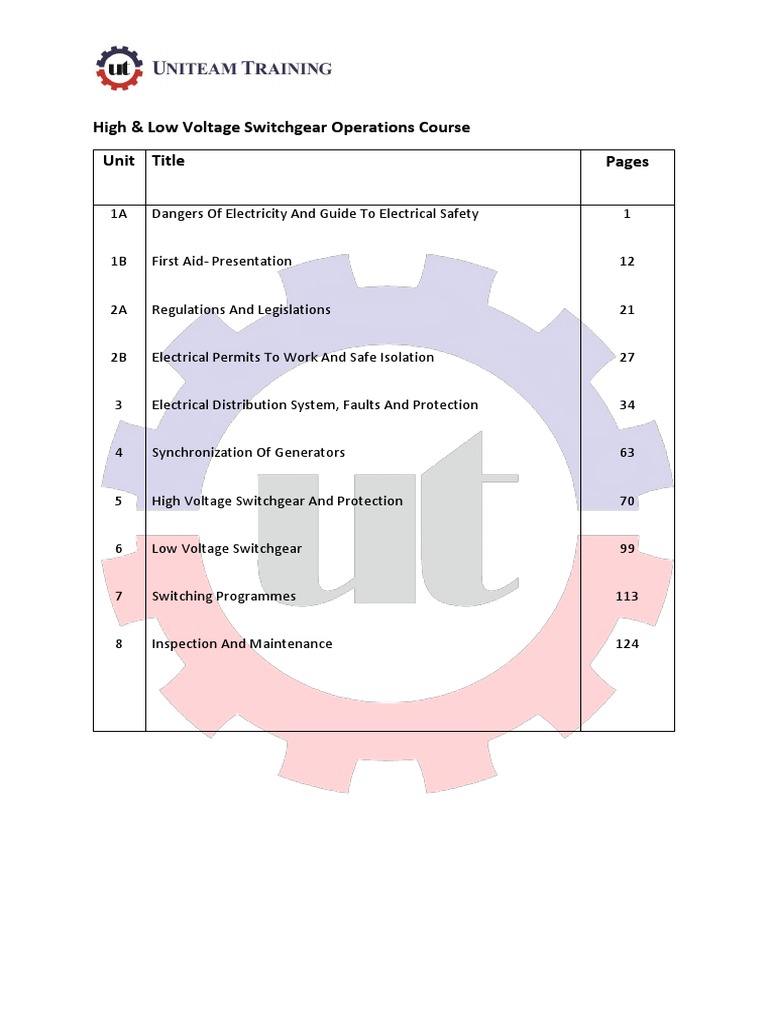 High & Low Voltage Switchgear Course | PDF