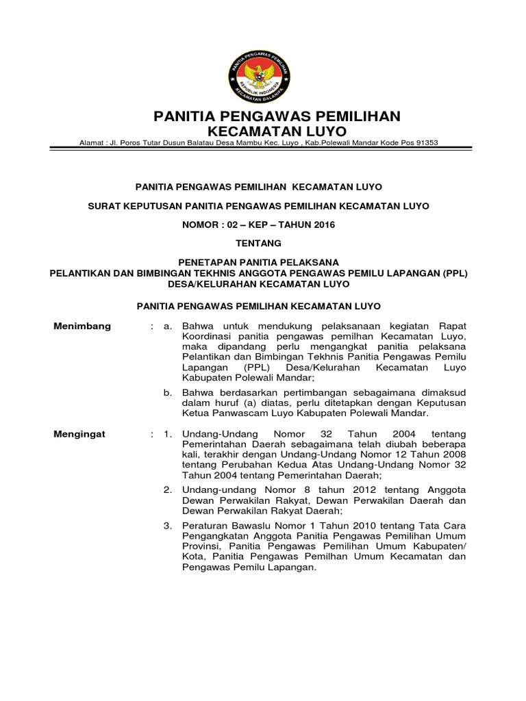1. SK Panitia Pelantikan Dan Bimtek